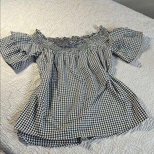 Black and White Smocked Blouse with Flutter Sleeves